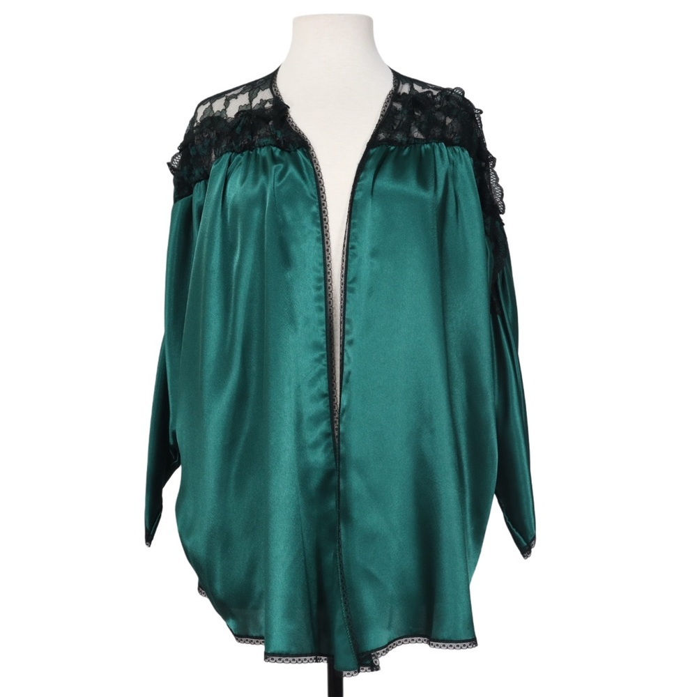 Neiman Marcus Open Cardigan Green Lace Accent Womens Size Average / Onesize